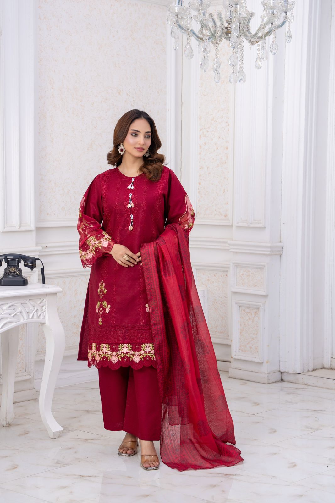 Velvet Rose – Winter Cotton Embroidered Ensemble