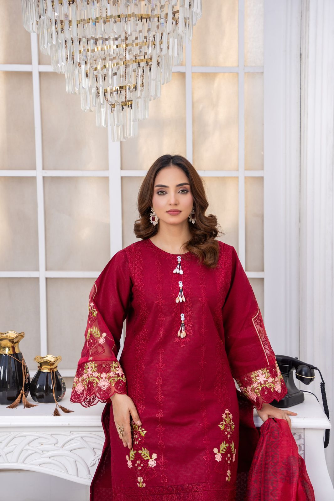 Velvet Rose – Winter Cotton Embroidered Ensemble