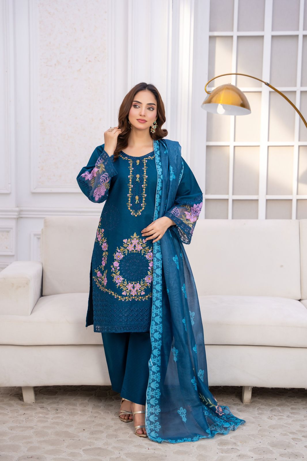 Deep Teal – Exquisite Threadwork Embroidered 3-Piece Suit