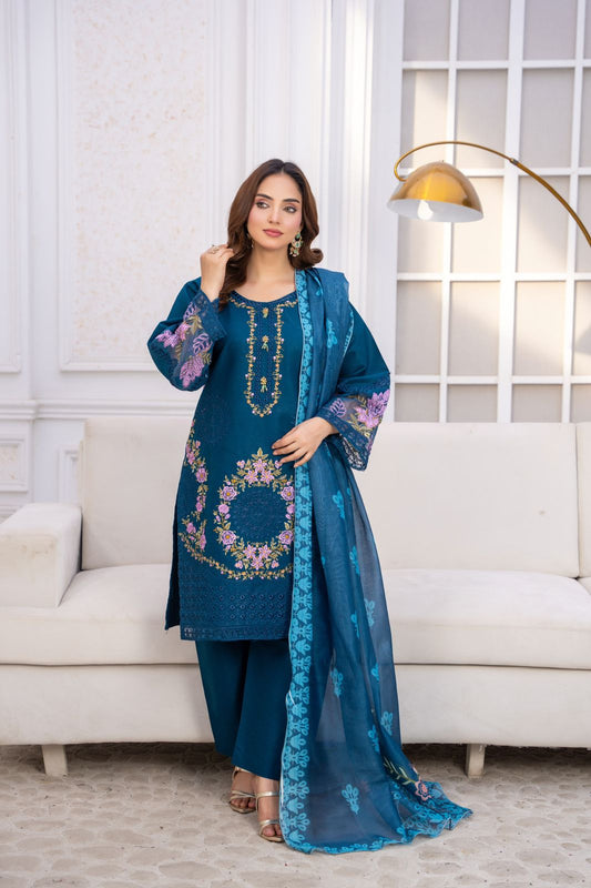 Deep Teal – Exquisite Threadwork Embroidered 3-Piece Suit