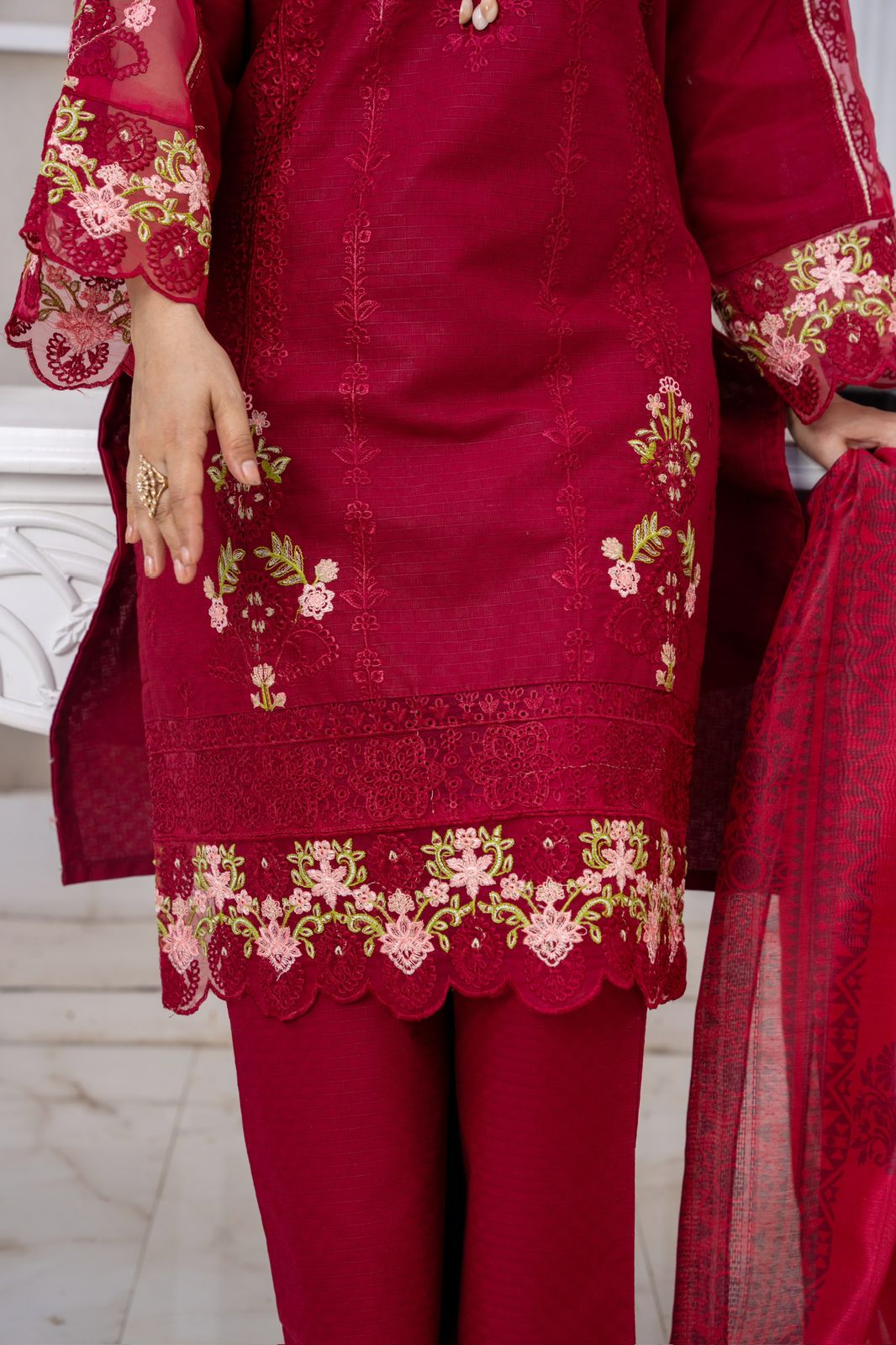 Velvet Rose – Winter Cotton Embroidered Ensemble