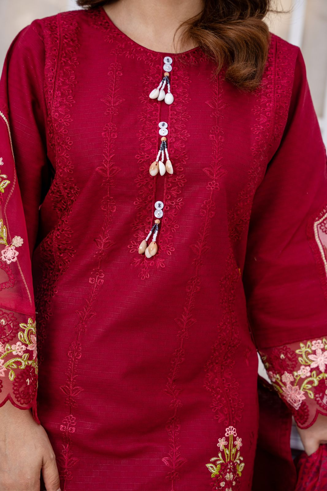 Velvet Rose – Winter Cotton Embroidered Ensemble