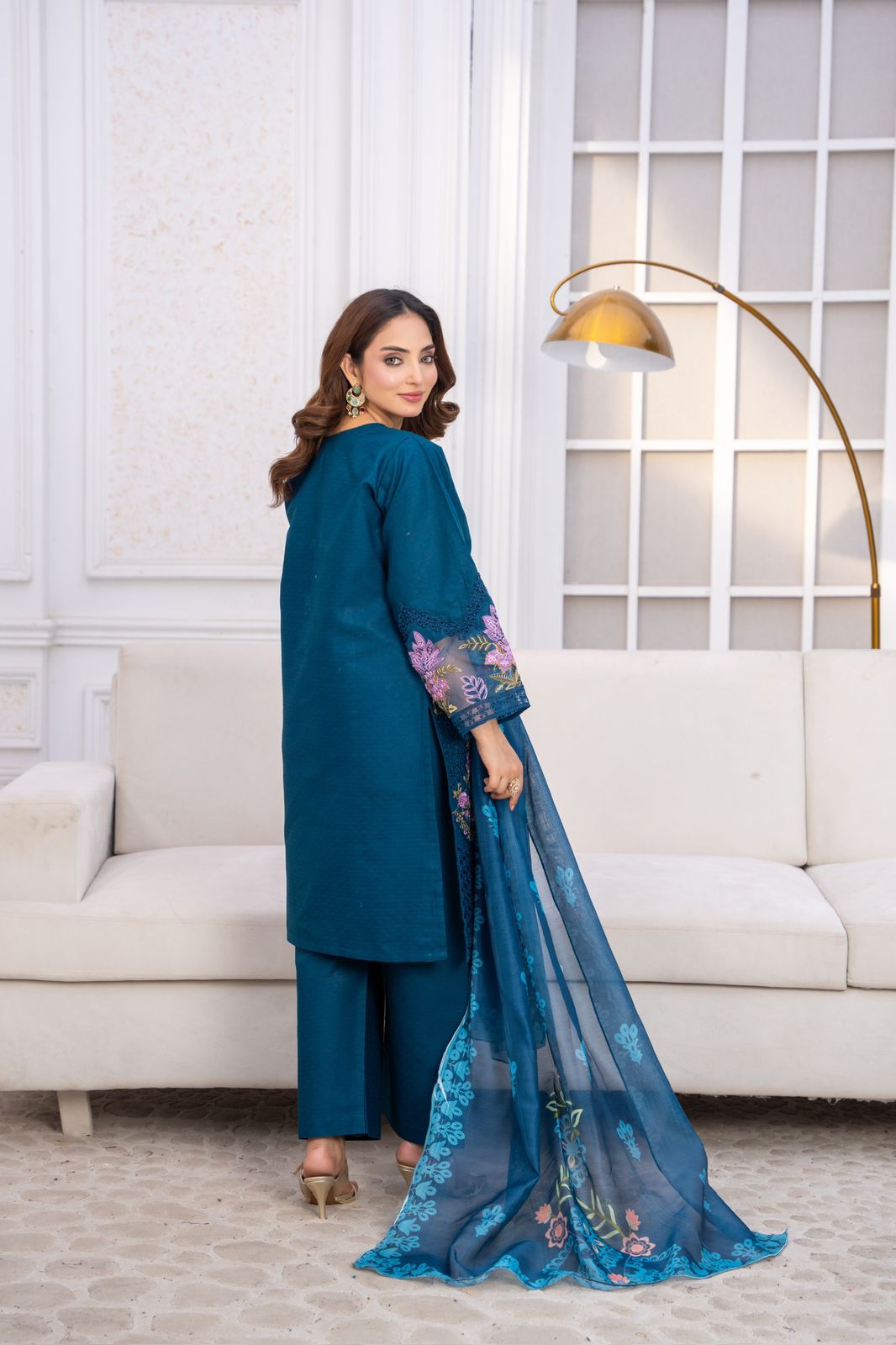 Deep Teal – Exquisite Threadwork Embroidered 3-Piece Suit