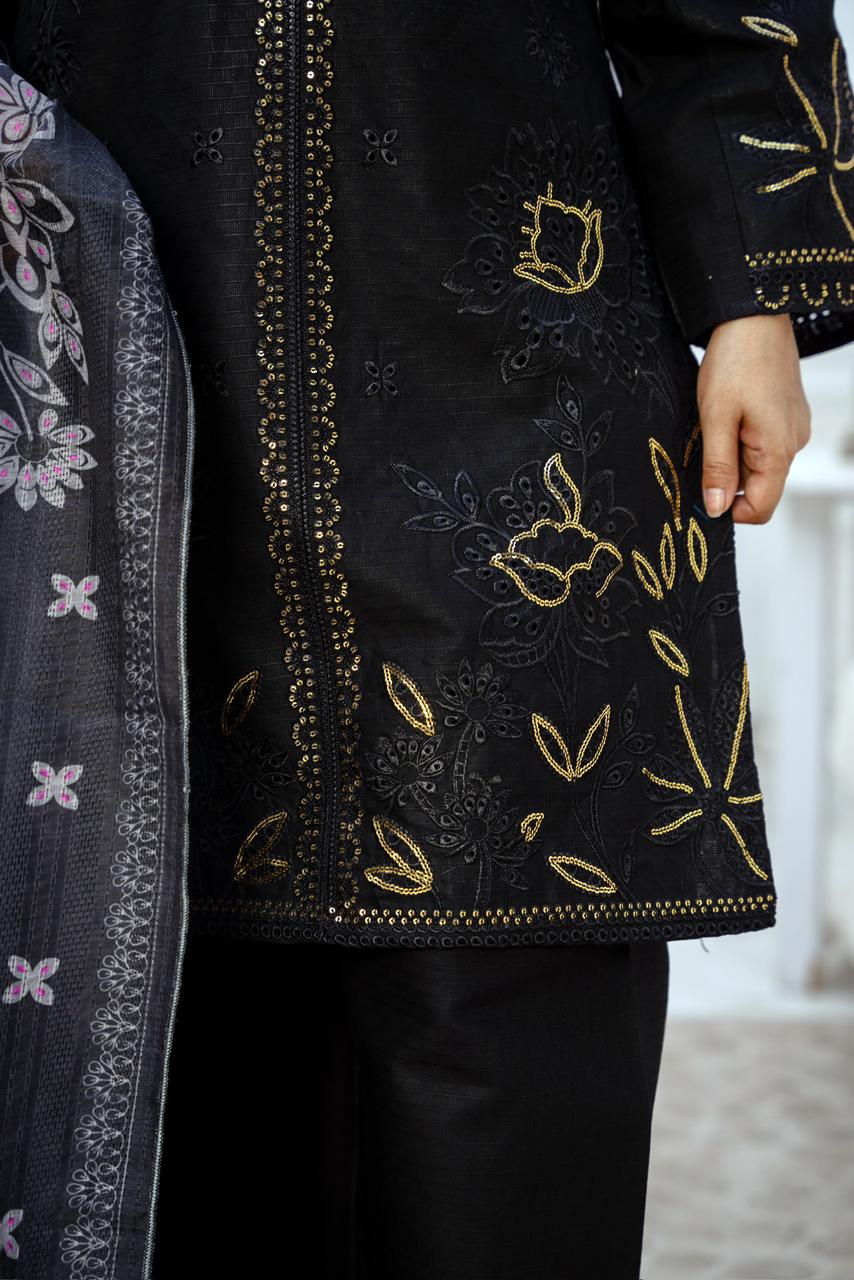 Graceful Black Sequin & Thread Embroidered Ensemble ✨