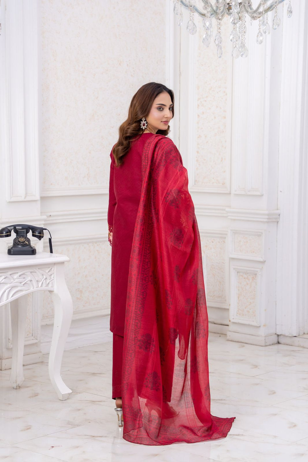 Crimson Charm – Same-Tone Embroidered 3-Piece Suit