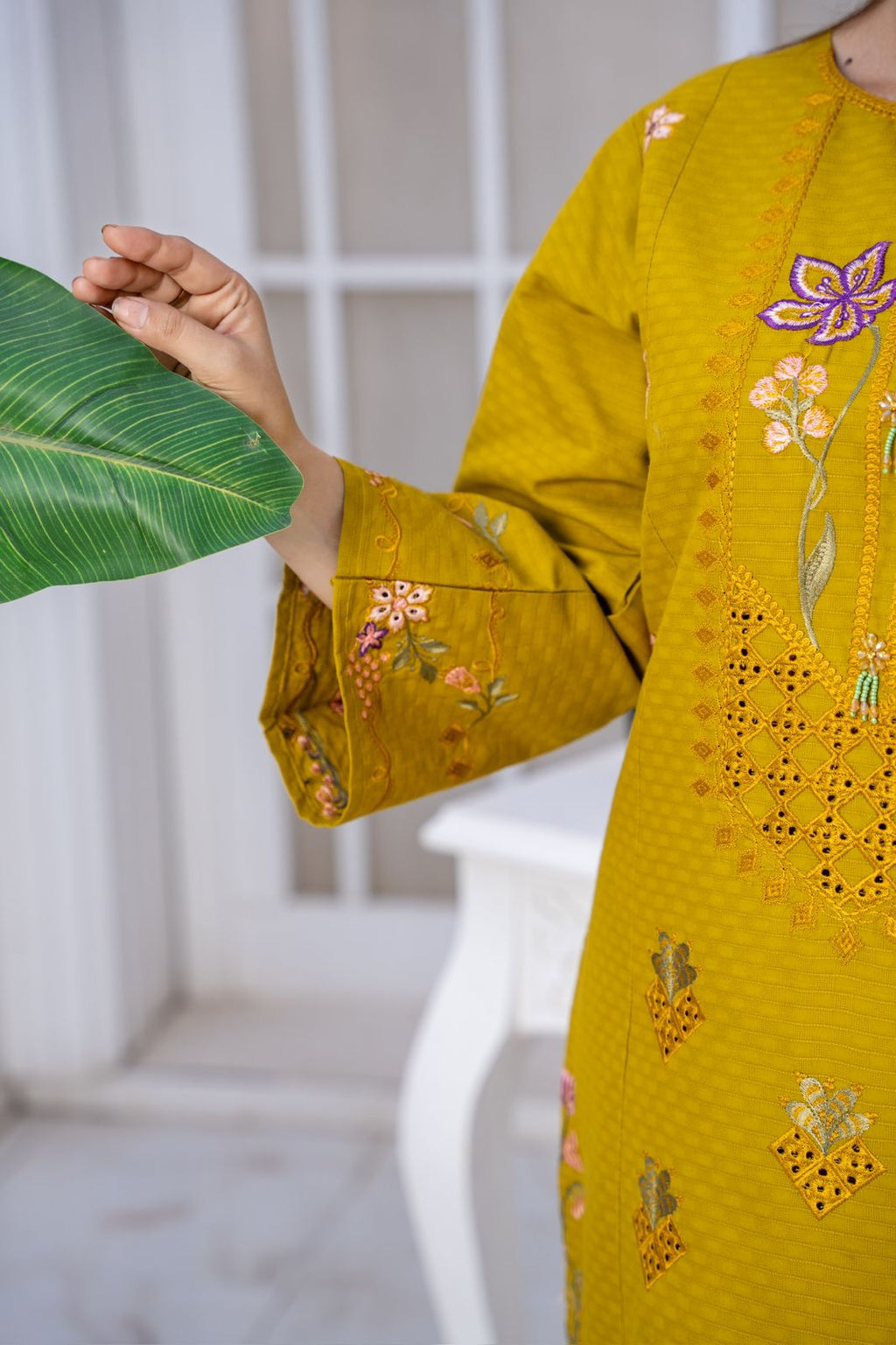 ✨ Mustard Embroidered Winter Cotton 3-Piece Suit ✨