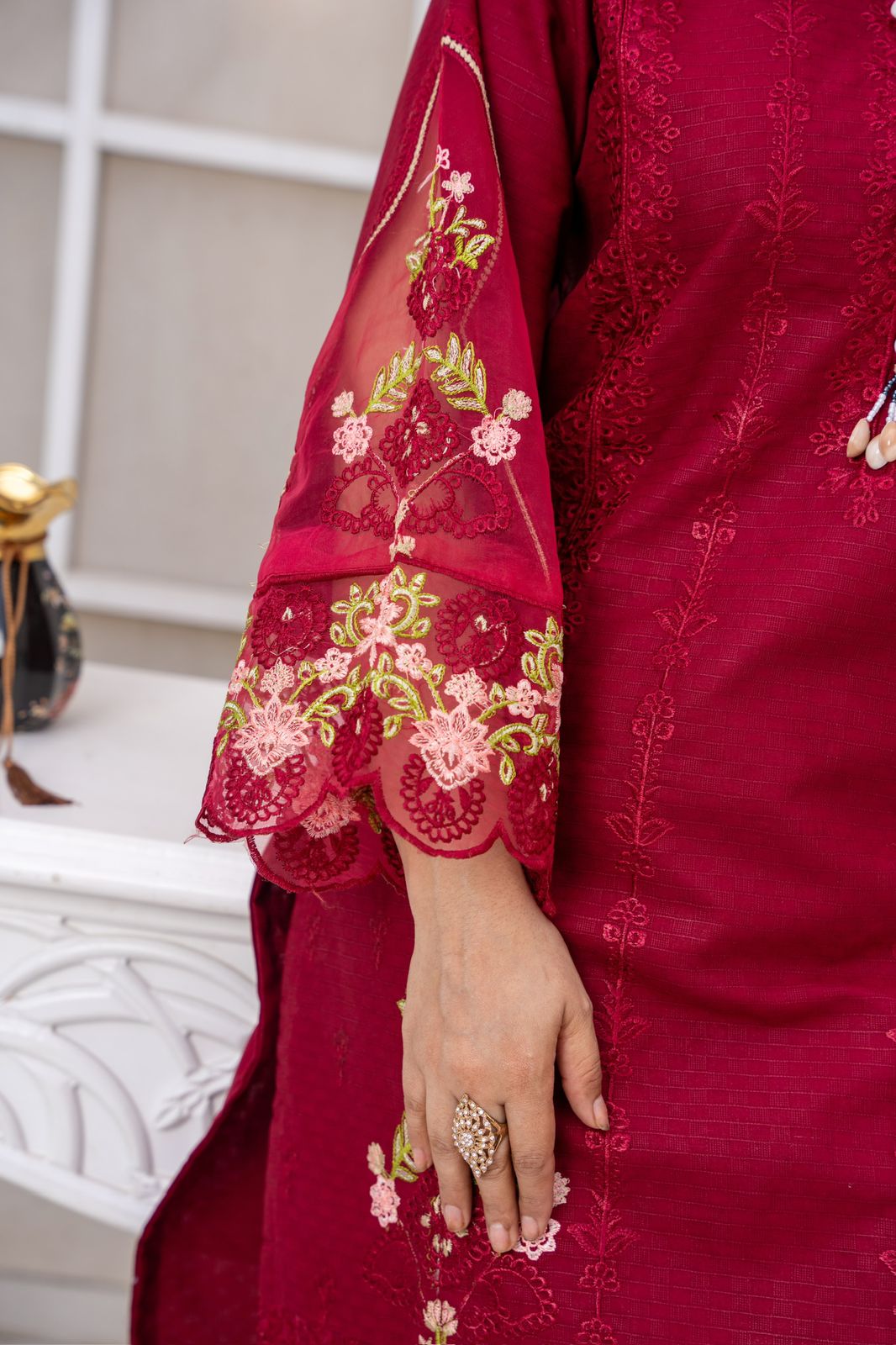 Velvet Rose – Winter Cotton Embroidered Ensemble