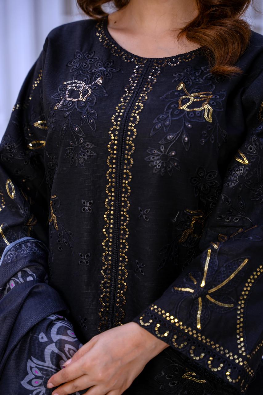 Graceful Black Sequin & Thread Embroidered Ensemble ✨