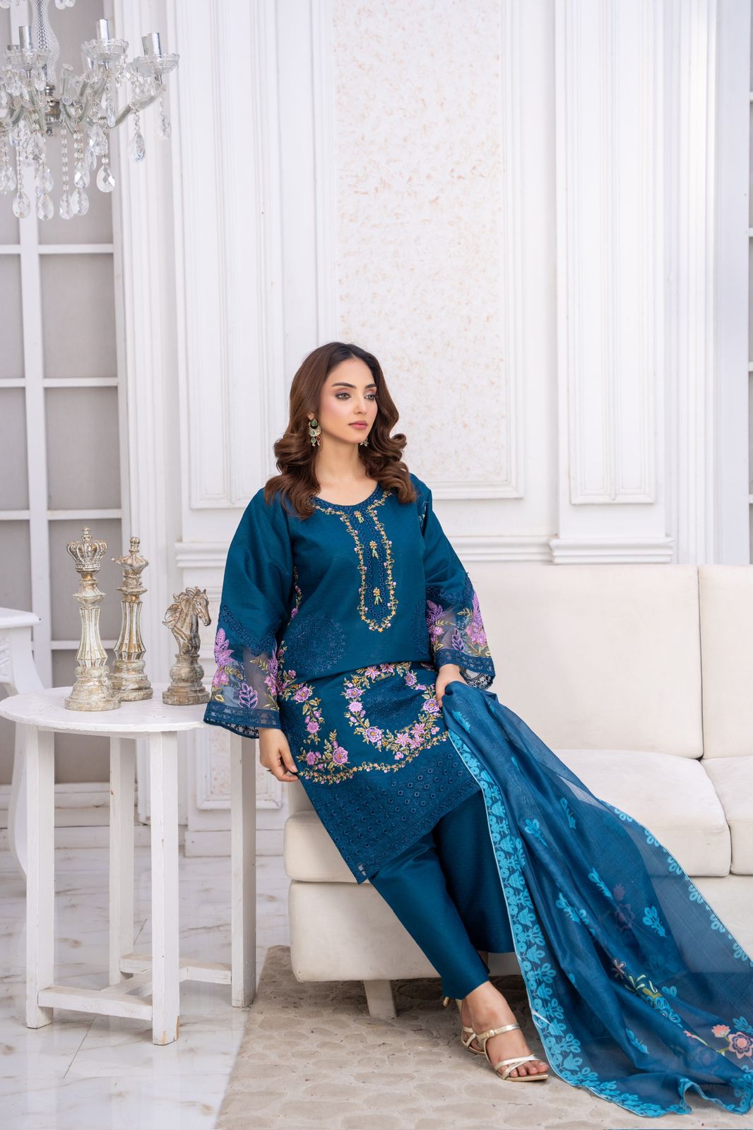 Deep Teal – Exquisite Threadwork Embroidered 3-Piece Suit