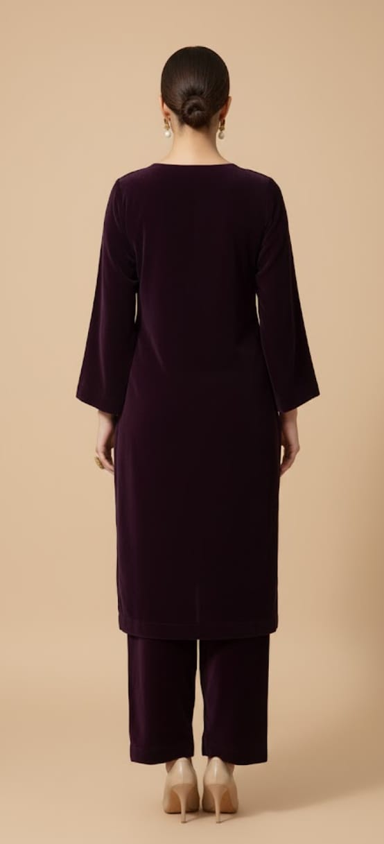 ✨ Deep Plum Velvet 3-Piece Embroidered Ensemble ✨
