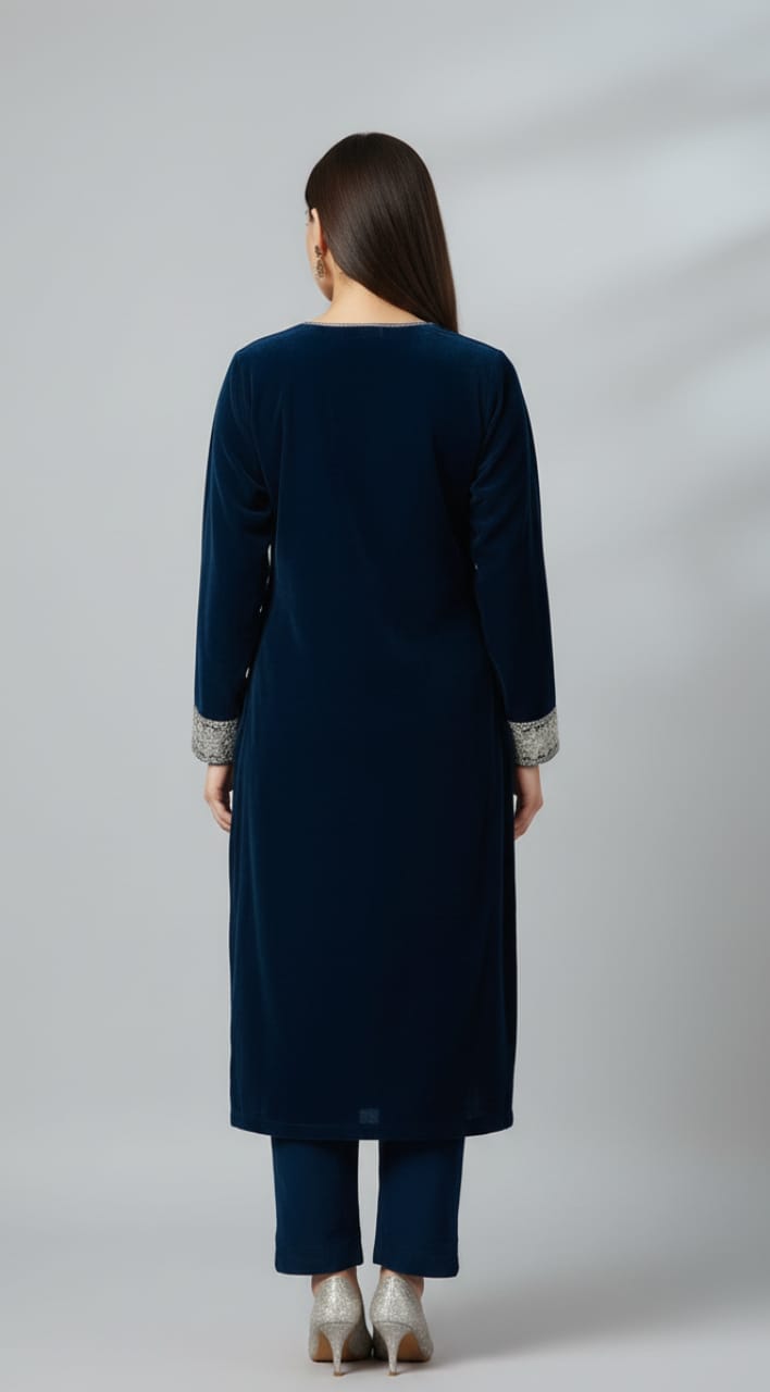 ✨ Midnight Blue Velvet Embroidered 2-Piece Luxury Outfit ✨